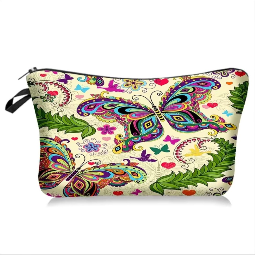 Colorful Butterfly Patterned Makeup Clutch Zipper Bag
